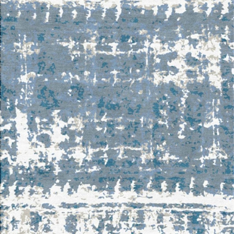 Design vloerkleed van De Munk Carpets bij Houweling Interieur. Modern vloerkleed met uniek design in 2 kleuren blauw, grijs en wit.