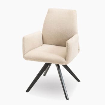 Luxe eetkamerstoel van Topform bij Houweling Interieur. Een draaibare eetkamerstoel uitgevoerd in crème stof.