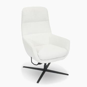 Relax fauteuil van Topform bij Houweling Interieur. Het is een relax fauteuil met hocker uitgevoerd in crème stof.