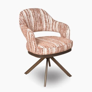 Eetkamerstoel bij Houweling Interieur. Een luxe eetkamerstoel uitgevoerd in roze, bruine en witte stof.