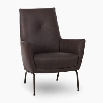 Draaifauteuil bij Houweling Interieur. Design fauteuil uitgevoerd in bruin leer.